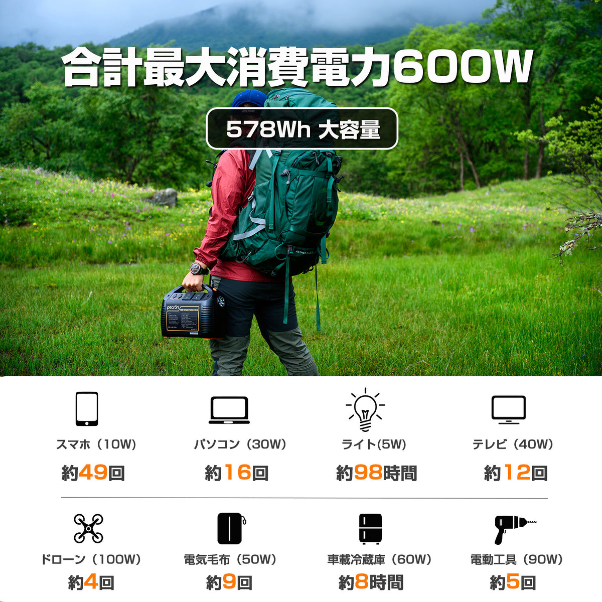 PECRON ポータブル電源 E2000LFP EB3000-24V 拡張バッテリー セット 4992Wh 2000W リン酸鉄 大容量  蓄電池 電動工具 高耐久 BMS安全管理 パススルー充電 容量拡張機能 急速充電 ソーラー充電 純正弦波 MPPT制御 PSE認証済