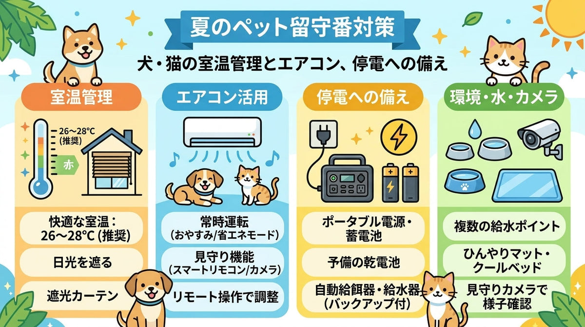夏のペット留守番対策｜犬・猫の室温管理とエアコン、停電への備え
