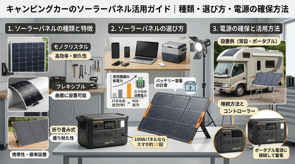 キャンピングカーのソーラーパネル活用ガイド｜種類・選び方・電源の確保方法