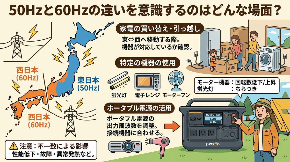50Hzと60Hzの違いとは？家電への影響・引っ越し・停電時の電源を解説