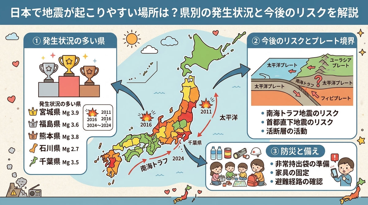 日本で地震が起こりやすい場所は？県別の発生状況と今後のリスクを解説