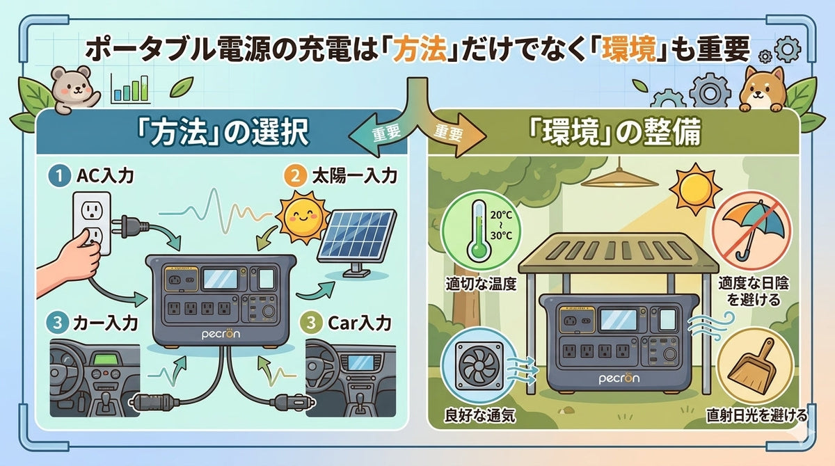ポータブル電源の正しい充電方法｜充電時間の目安と注意点を解説