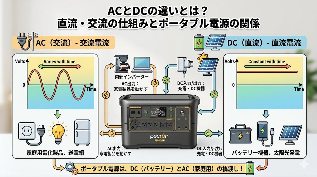 ACとDCの違いとは？直流・交流の仕組みとポータブル電源の関係