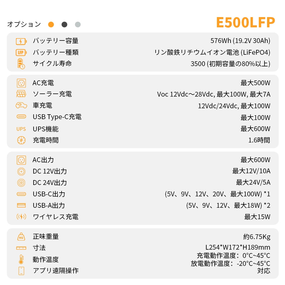 PECRON E500LFP ポータブル電源｜576Wh・600W.