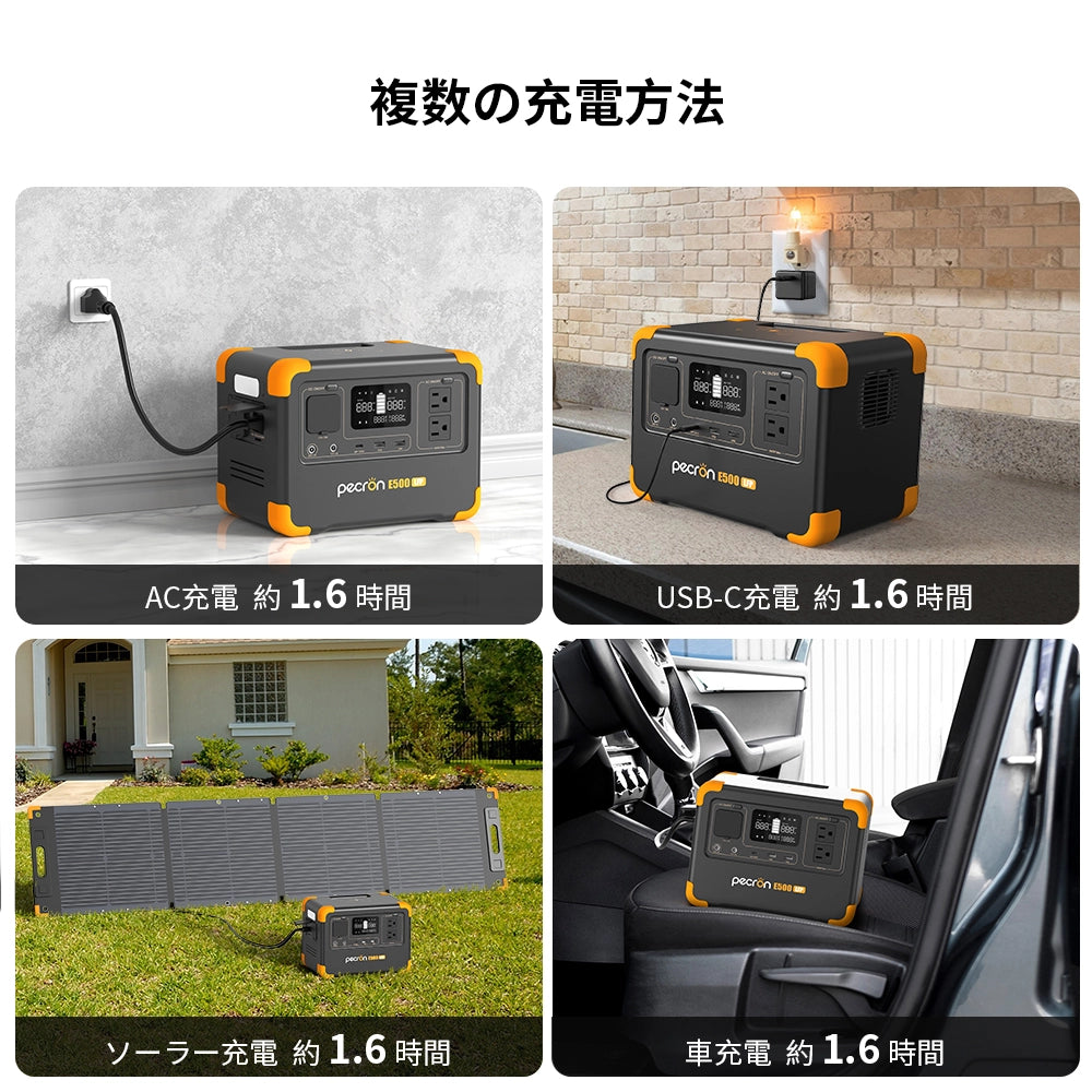 PECRON E500LFPポータブル電源＋1枚100Wソーラーパネル「セット」