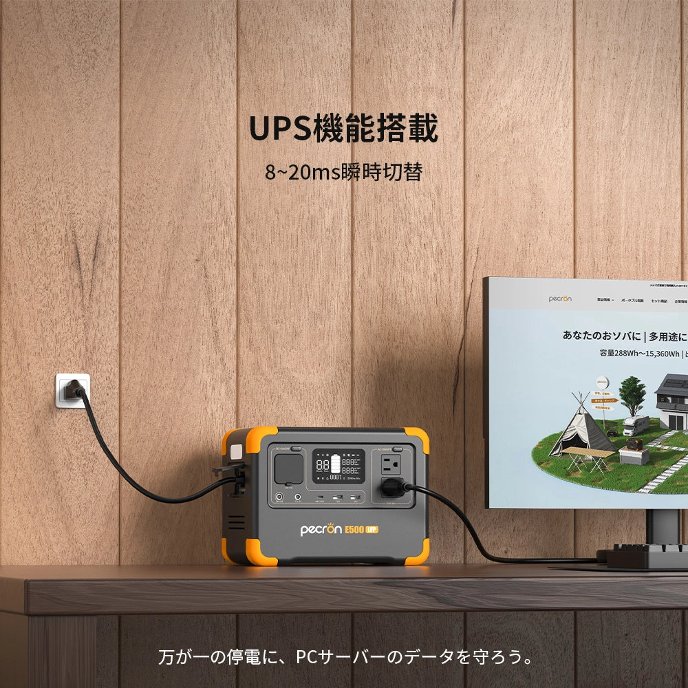 PECRON E500LFPポータブル電源＋1枚100Wソーラーパネル「セット」