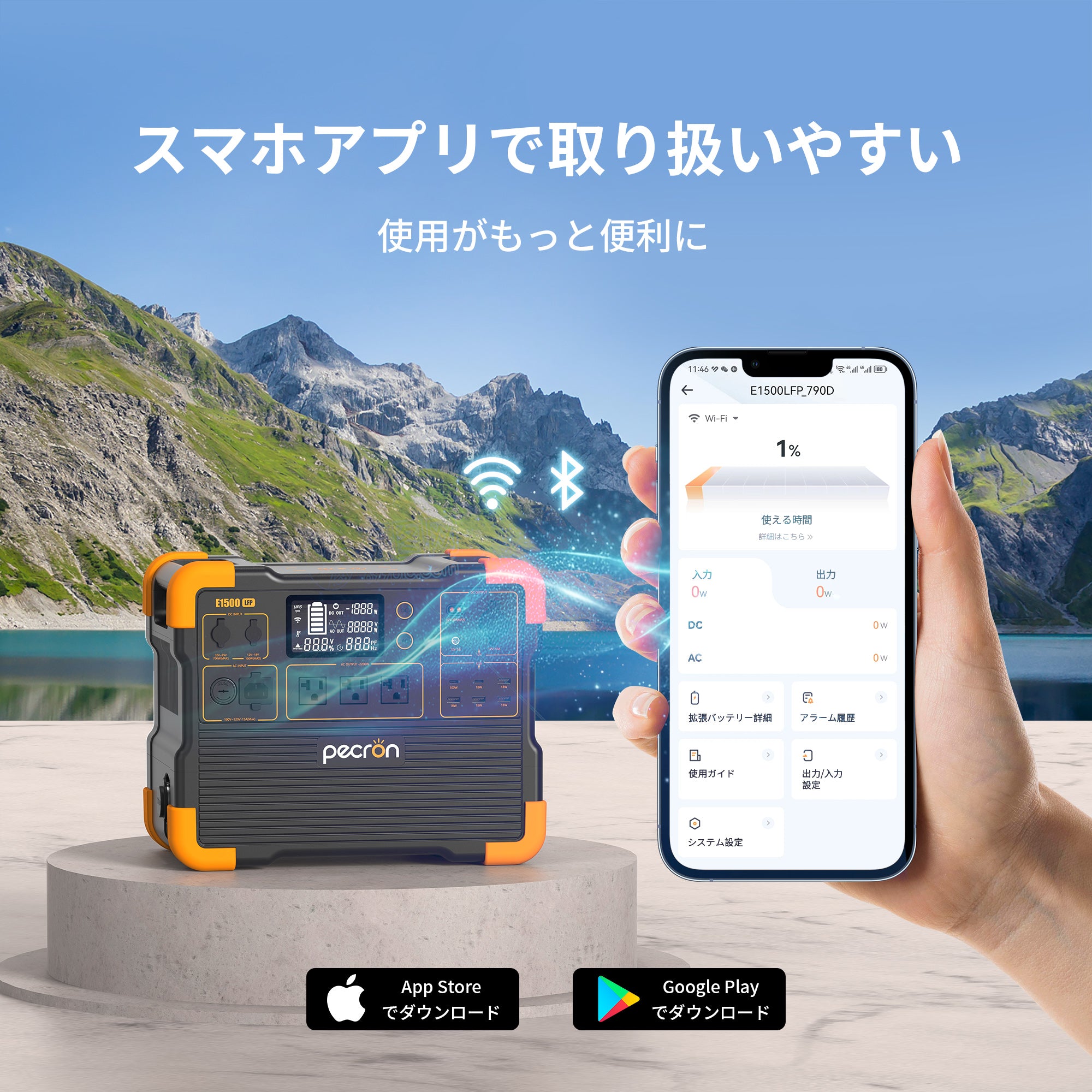 PECRON E1500LFP 大容量ポータブル電源｜防災・車中泊・キャンプ｜容量1536Wh・出力2200W