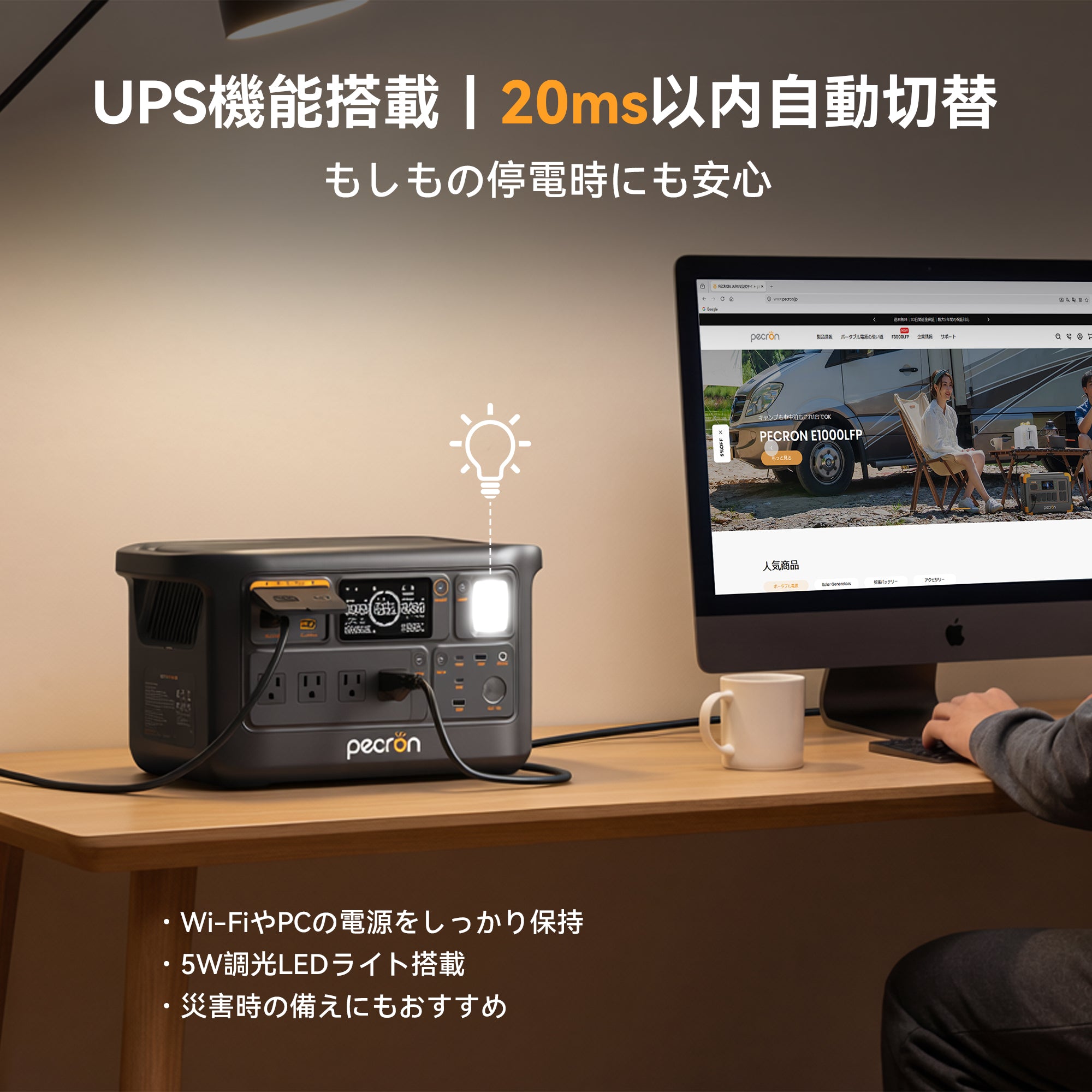 PECRON F1000LFP 大容量ポータブル電源｜防災・車中泊・キャンプ｜容量960Wh・出力1500W