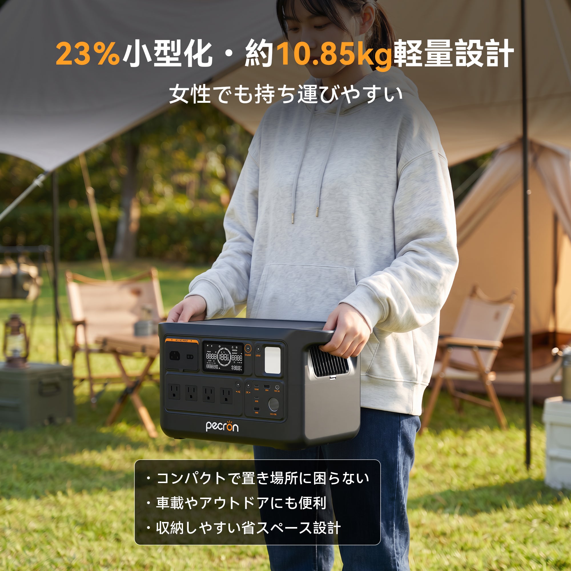 PECRON F1000LFP 大容量ポータブル電源｜防災・車中泊・キャンプ｜容量960Wh・出力1500W