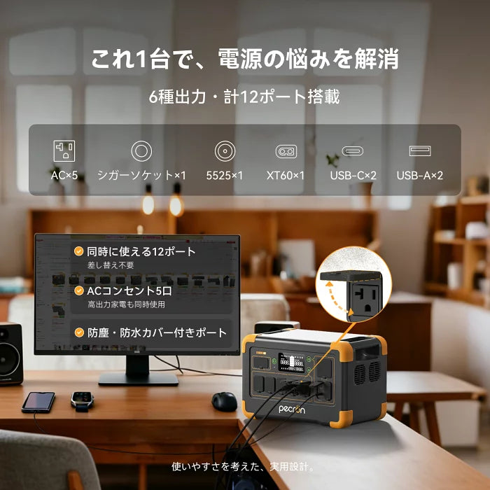 PECRON E1000LFP 大容量ポータブル電源＋2枚200Wソーラーパネル「セット」