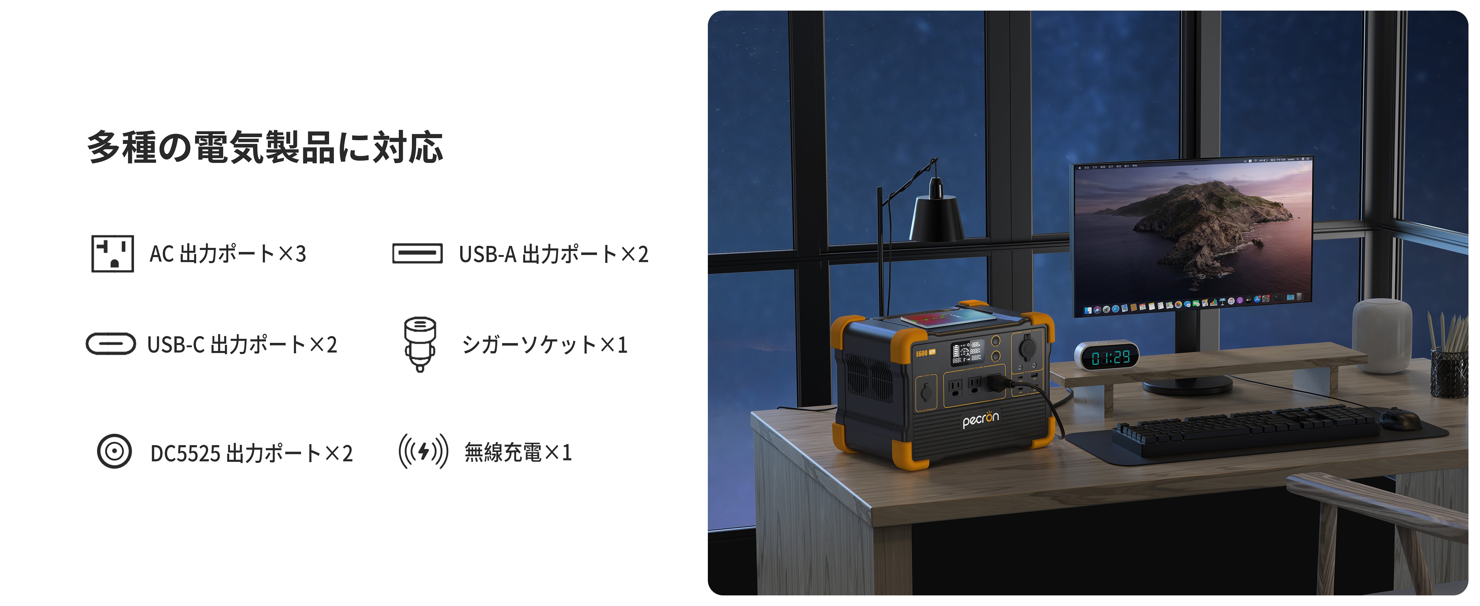 PECRON ポータブル電源 E600LFP＋200Wソーラーパネル(セット) 小型軽量