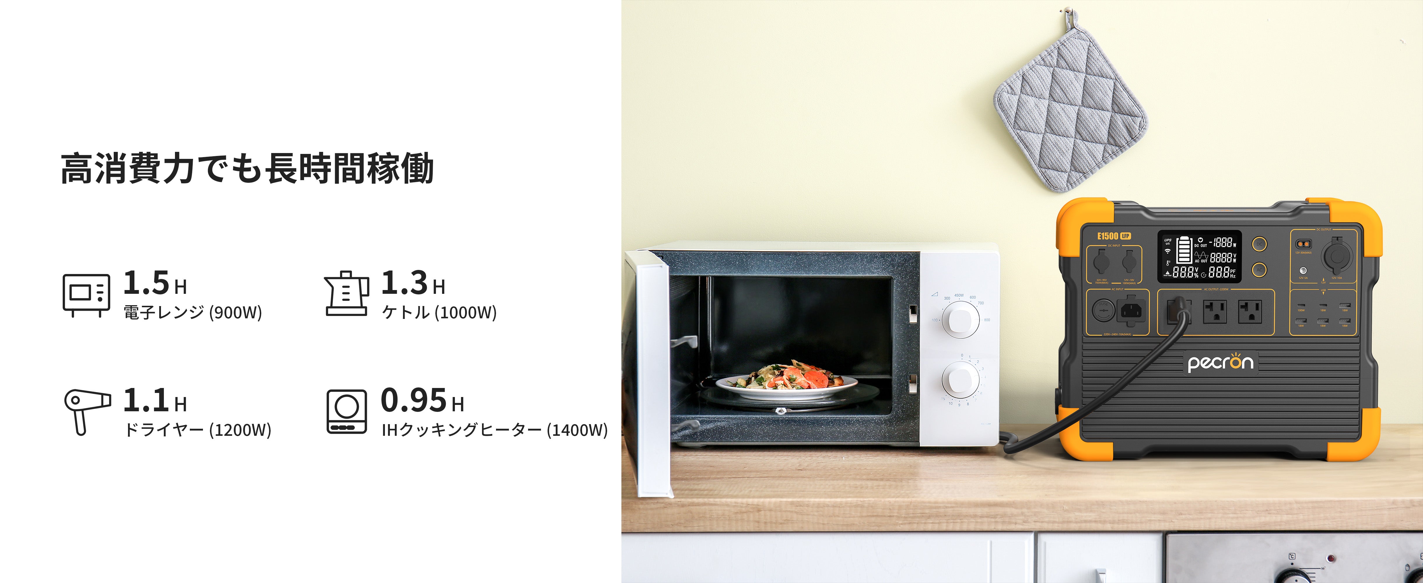 PECRON E1500LFPポータブル電源+1台EP3000-48V拡張バッテリー「セット」