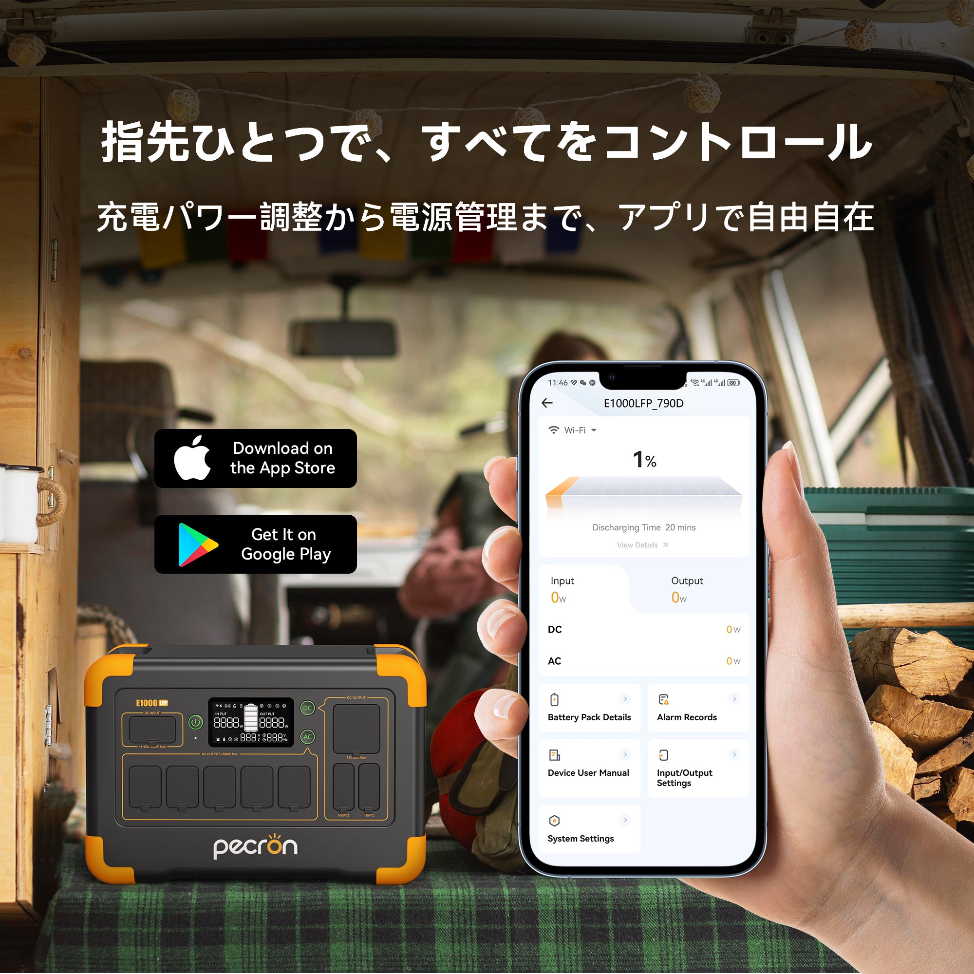 PECRON E1000LFP 大容量ポータブル電源｜防災・車中泊・キャンプ｜容量1024Wh・出力1800W