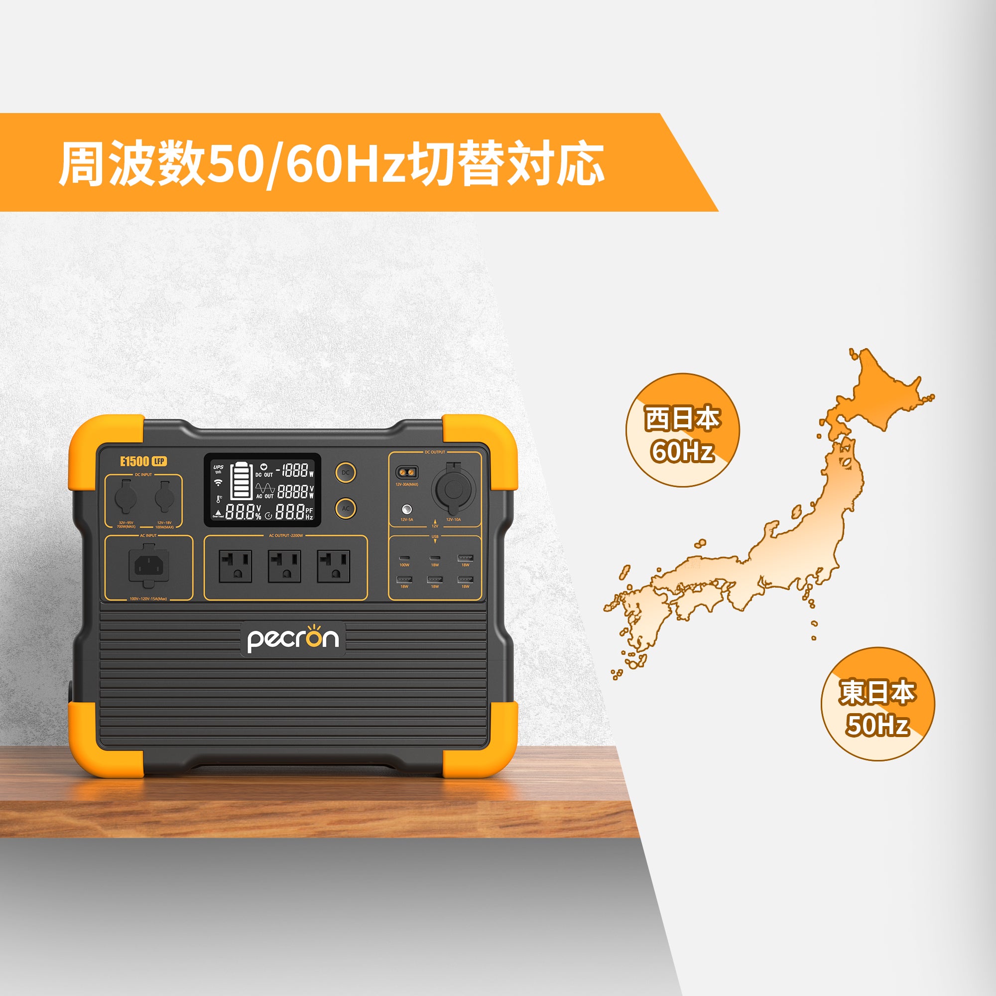 PECRON E1500LFP 大容量ポータブル電源｜防災・車中泊・キャンプ｜容量1536Wh・出力2200W