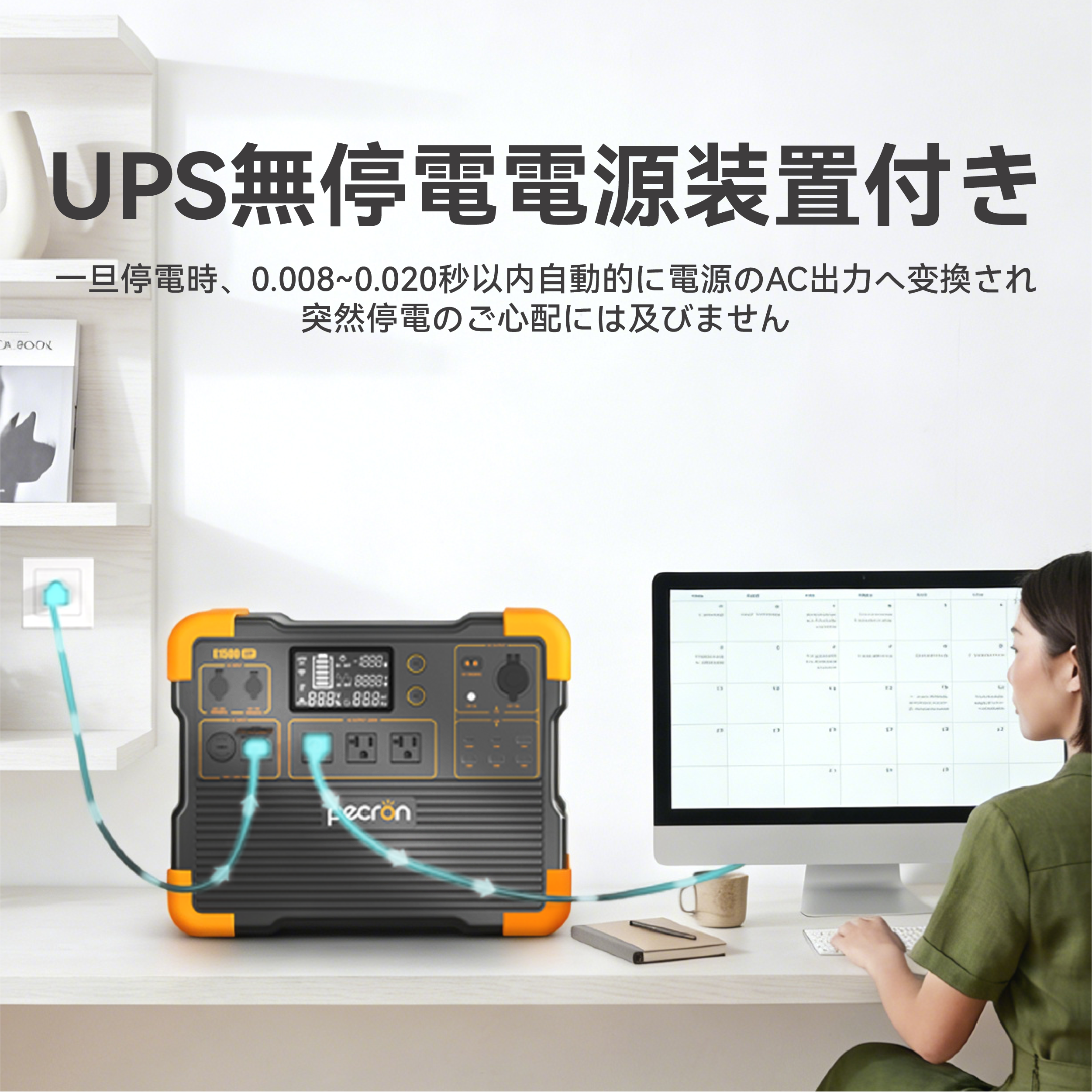 PECRON E1500LFP 大容量ポータブル電源｜防災・車中泊・キャンプ｜容量1536Wh・出力2200W