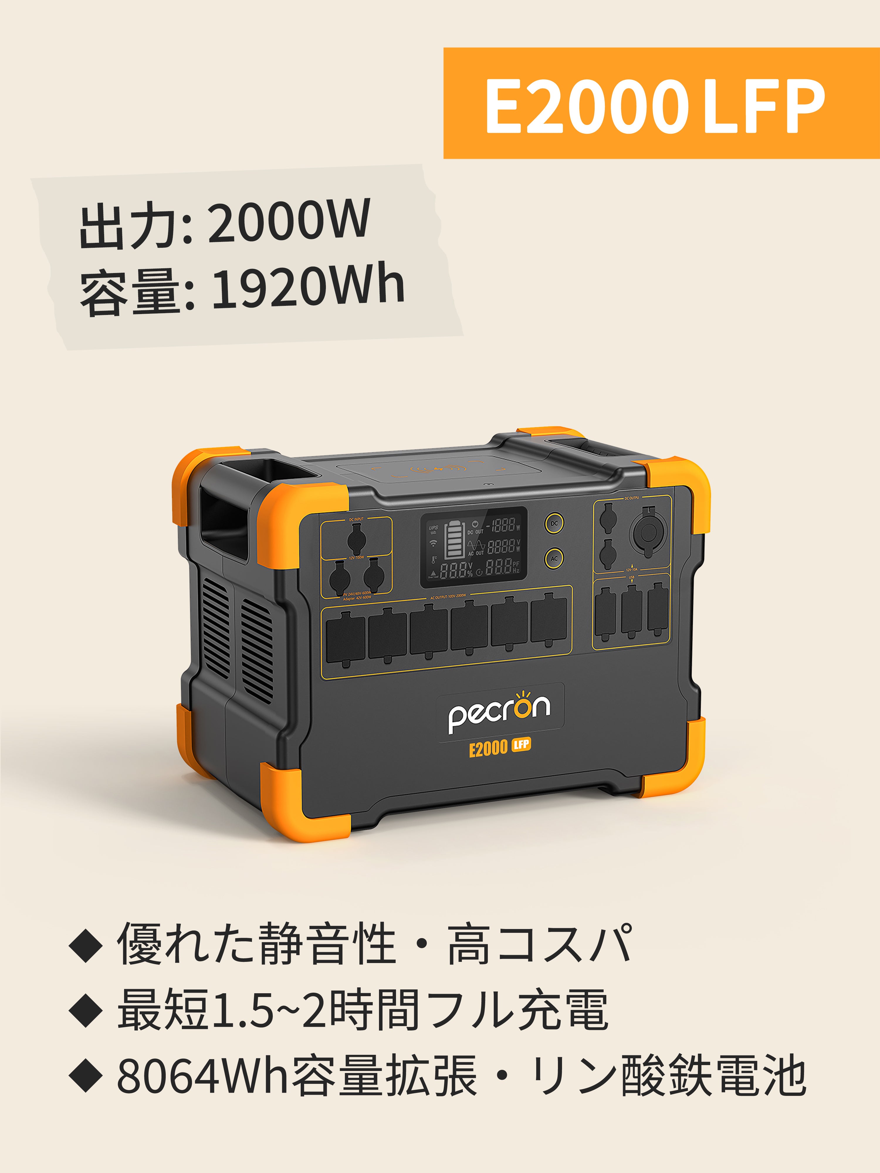8月末まで特価中！【新品✨】PECRON E2000LFP ポータブル電源 PECRON ポータブル電源 E2000LFP＋200Wソーラーパネル (セット