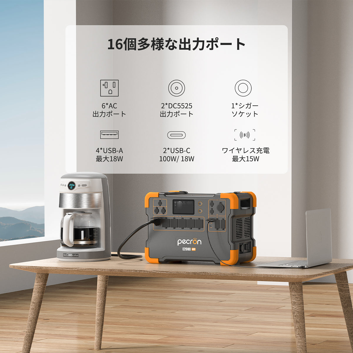 PECRON ポータブル電源 E2000LFP＋200Wソーラーパネル (セット) 太陽光 