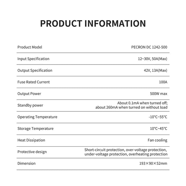 PECRON 500W 走行充電器 42V13A DC充電器（中国出荷）.