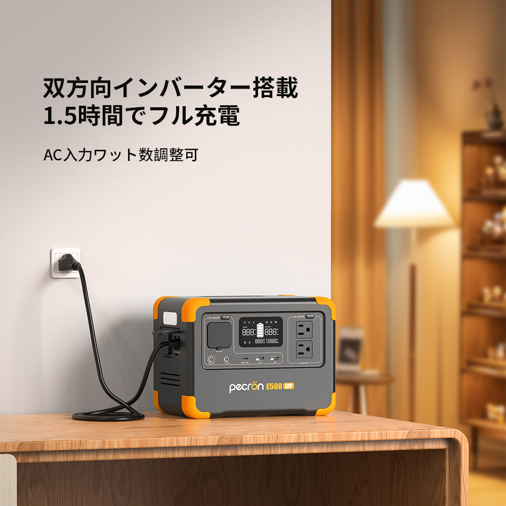 PECRON E500LFPポータブル電源＋1枚100Wソーラーパネル「セット」